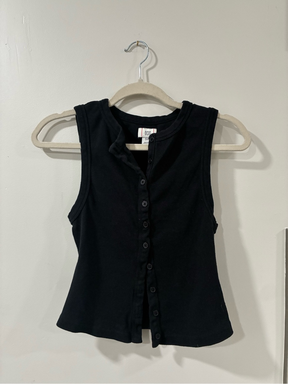 BDG Black Button-Front Ribbed Tank